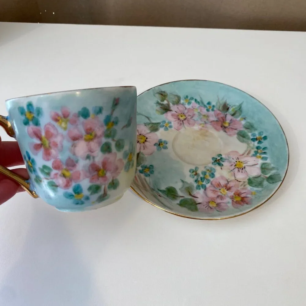 Artist Signed F.A.F Hand Painted Cherry Blossom Cup & Saucer‎ 3